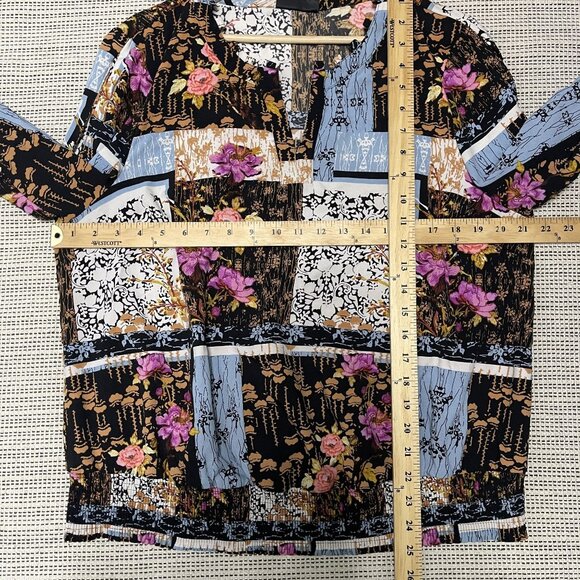 Thalia Sodi Womens Floral Patchwork Blouse XL Long Sleeve V-Neck Polyester Spand - Picture 7 of 7
